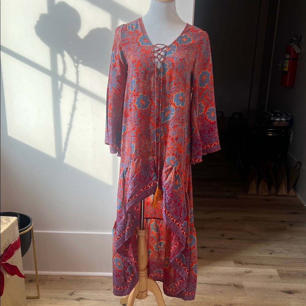Bohemian Floral Lace-Up High Low Dress